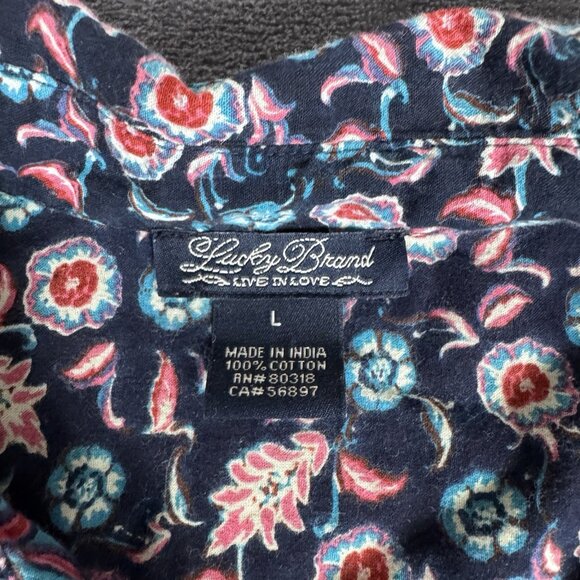 Lucky Brand Womens Top Large Joan Shirt Button Long Sleeve Boho Floral Batik - Picture 6 of 9